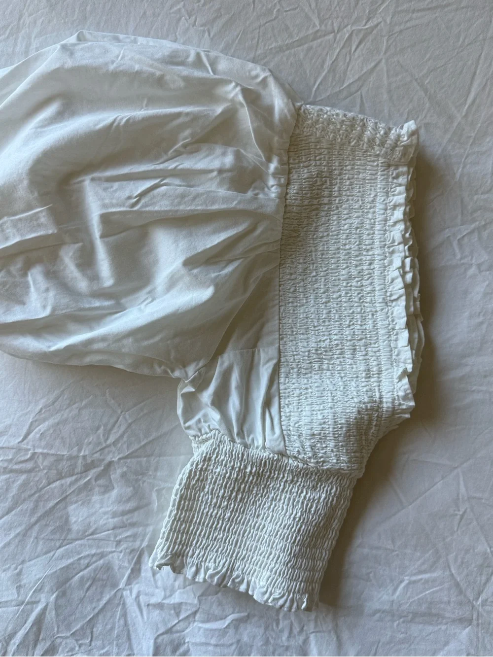 Abercrombie Smocked Poplin Puff Sleeve Top in White
